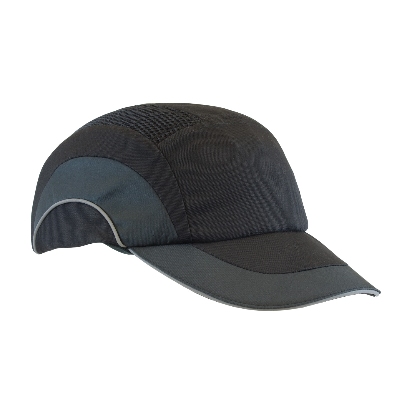 282-ABR170 PIP® Low-Profile HardCap A1+™ Baseball Style Bump Cap with Reflective Piping. Black/Black